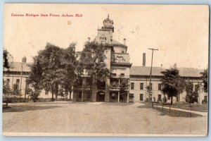Jackson Michigan MI Postcard Entrance Michigan State Prison Scene 1908 Vintage