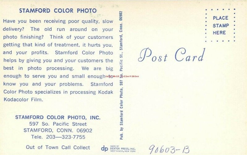 Advertising Postcard, CT, Stamford, Connecticut, Stamford Color Photo, Dexter 