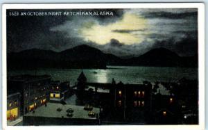 KETCHIKAN, Alaska  AK   Birdseye OCTOBER NIGHT Moonlight Tongas Narrows Postcard