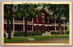 Postcard Des Moines IA c1940s Clayton Hall Fort Des Moines US Army