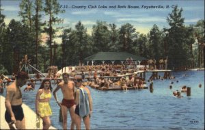 Fayetteville North Carolina NC Country Club Lake Linen Vintage Postcard