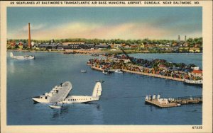 Baltimore Maryland MD Transatlantic Air Base Seaplanes Linen Vintage Postcard