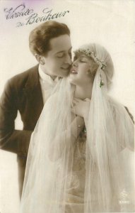 Postcard RPPC 1920s France Wedding Couple Happy New Year Photo Studios TP24-3199