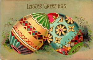 Vtg Postcard 1913 Easter Greetings Giant Ornate Decorated Eggs Embossed