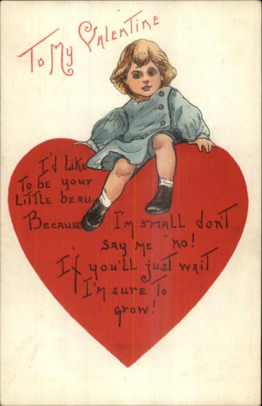 Valentine Little Boy on Giant Heart Unsigned HBG c1910 Postcard 