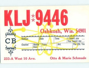 Pre-1980 RADIO CARD - CB HAM OR QSL Oshkosh Wisconsin WI AH2442