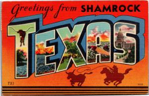 Big Letter Greetings from Shamrock Texas Multi View c1940s Vtg Postcard H05