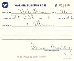 1980s WARNER BROS BUILDING PASS WEA INTERNATIONAL FLOOR 26 MUSIC Z1076