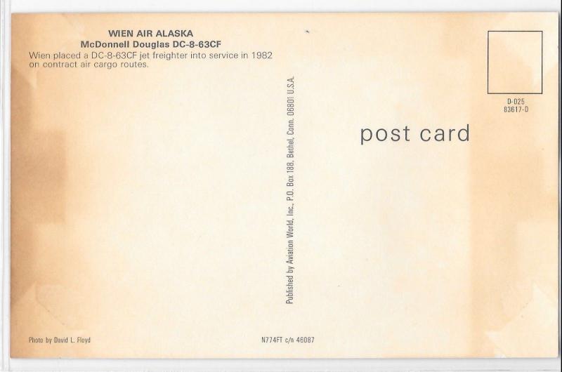 Wien Air Alaska Airlines Cargo Routes DC-8-63CF Aircraft On Ground Postcard