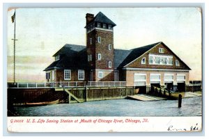 1907 US Life Saving Station at Mouth of Chicago River IL Posted Antique Postcard