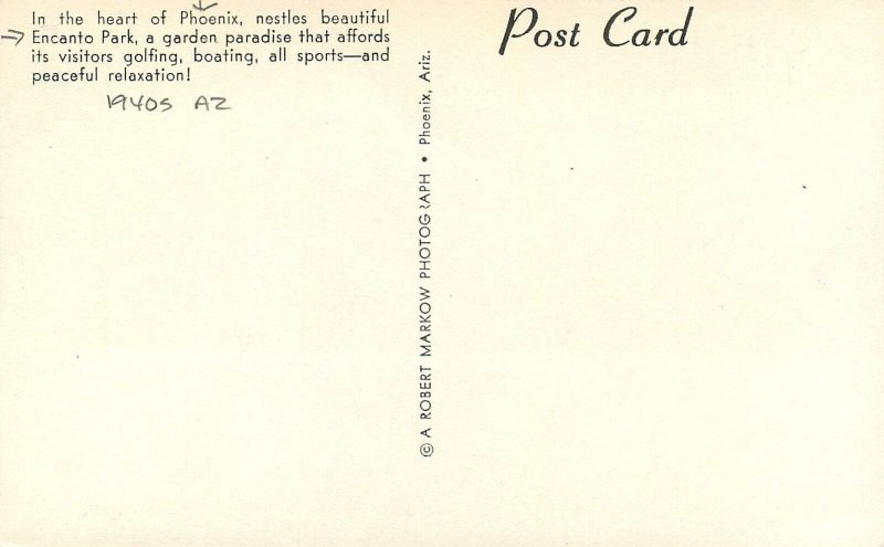 Postcard RPPC Arizona Phoenix Encanto Park Garden Paradise 1940s  Markow 23-1059