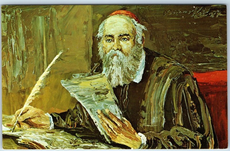 1974 Morris Katz Jewish Rabbi The Historian Art Painting Print Judaism PC A235