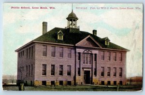 1911 Public School Building Entrance Campus Tower Lone Rock Wisconsin Postcard