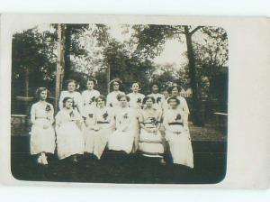 rppc 1920's WOMEN ALL IN WHITE DRESSES SITTING TOGETHER AC8881