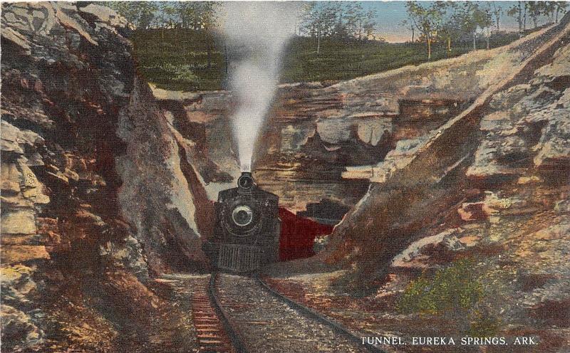 C34/ Eureka Springs Arkansas AR Postcard c1940s Railorad Tunnel Steam Locomotive