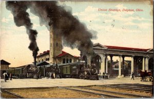 Union Station Dayton Ohio OH Railroad Depot Trains c1910 Postcard KJ5
