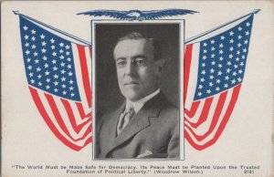 Patriotic Postcard World Must Be Safe for Democracy Woodrow Wilson American Flag