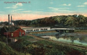 Vintage Postcard Highland Park Covered Bridge Galesburg Illinois Acmegraph Co.