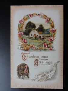 Embossed Poppy Postcard: TURKEY - THANKSGIVING GREETING c1910 by A.S.Meeker 936
