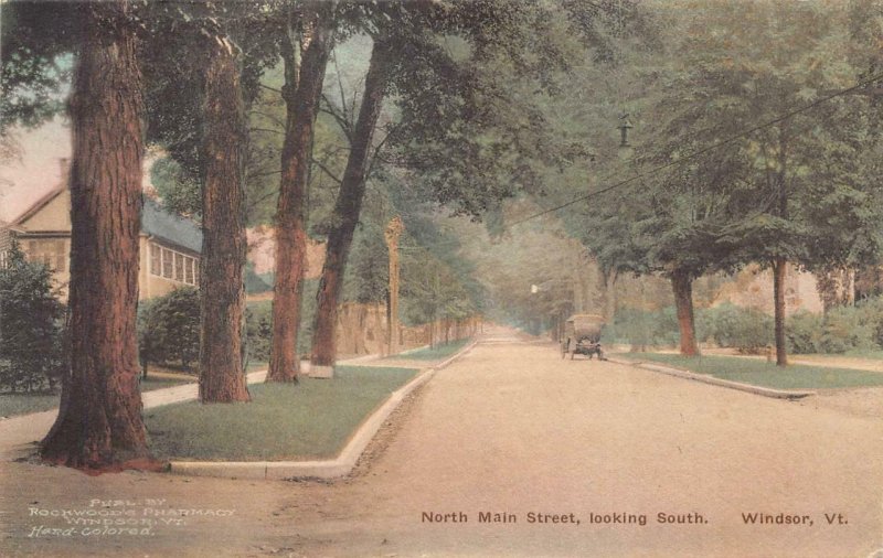NORTH MAIN STREET LOOKING SOUTH WINDSOR VERMONT HAND COLORED POSTCARD 1922