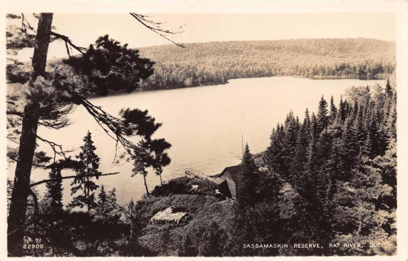 SASSAMASKIN RESERVE~LOG CABIN~RAT RIVER QUEBEC CANADA~REAL PHOTO POSTCARD 1940s