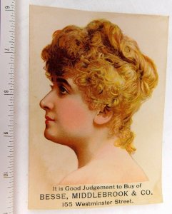 Lovely Actress Besse, Middlebrook & Co, Providence, RI Kersey Victorian Card F50