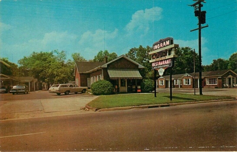 c1950s Cars - Ingram Hotel & Restaurant, Cheraw, South Carolina Vintage Postcard