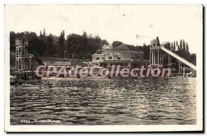 Old Postcard Evian Les Bains Beach