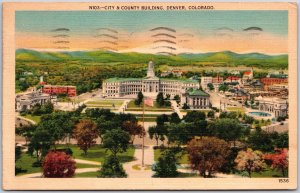 1940's City & Country Building Denver Colorado White Stone Bldg. Posted Postcard