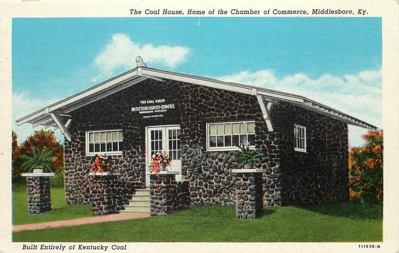 Linen Postcard; The Coal House, Chamber of Commerce, Middlesboro KY Bell County