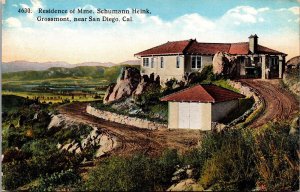 Postcard Residence of Mme. Schumann Heink, Grossmont near San Diego, California