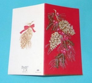 Vtg 1950's Christmas Card Famous Artists Studios Embossed Glitter Pine Cone #15