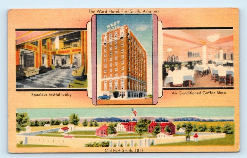 FORT SMITH, AR Arkansas ~ Roadside WARD HOTEL c1940s Linen Multiview Postcard