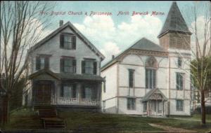 North Berwick ME Baptist Parsonage & Church c1910 Postcard