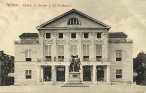 germany, WEIMAR, Theater mit Goethe- und Schillerdenkmal (1911)