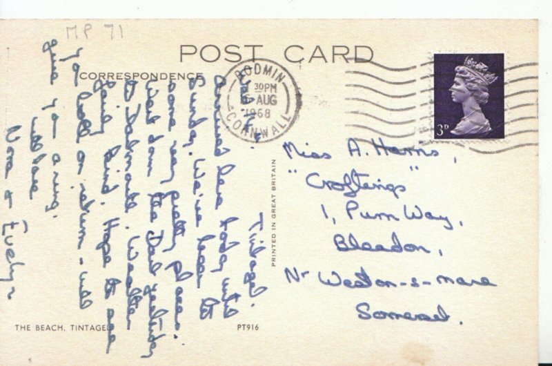 Cornwall Postcard - The Beach - Tintagel - 9647A