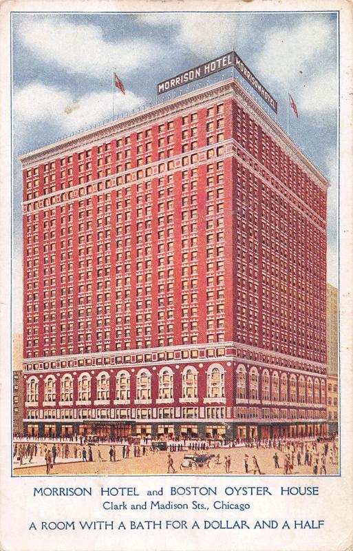 Morrison Hotel & Boston Oyster House, Chicago, IL, Early Postcard, Used