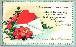 Vtg Valentine Greetings This Heart i'm Sending You Was Mine 1920s Postcard