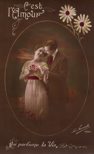 VINTAGE POSTCARD ROMANTIC COUPLE THE PERFUME OF LIFE 1920's