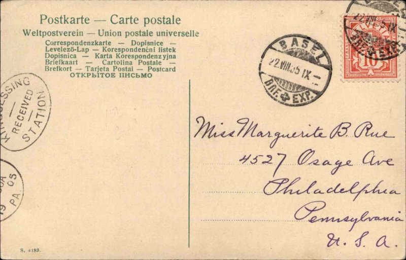 Couple Under Umbrella Walking Dachshund Dog S4189 c1910 Postcard