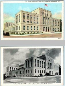 2  Postcards GREENSBORO, North Carolina NC  POST OFFICE & COURT HOUSE ca 1940s