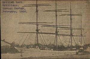 British Bark Ship Brilliant Boston MA Harbor 1906 Postcard