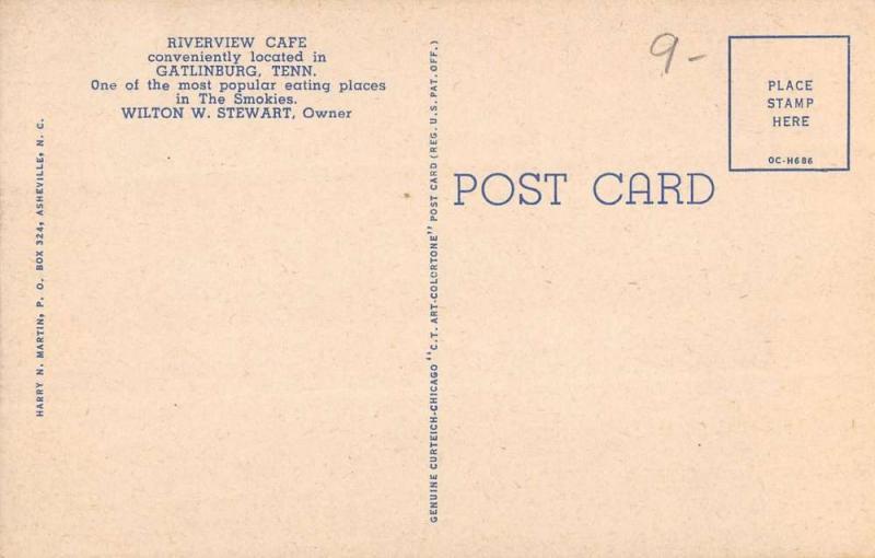 Gatlinburg Tennessee Riverview Cafe Linen Vintage Postcard K29167