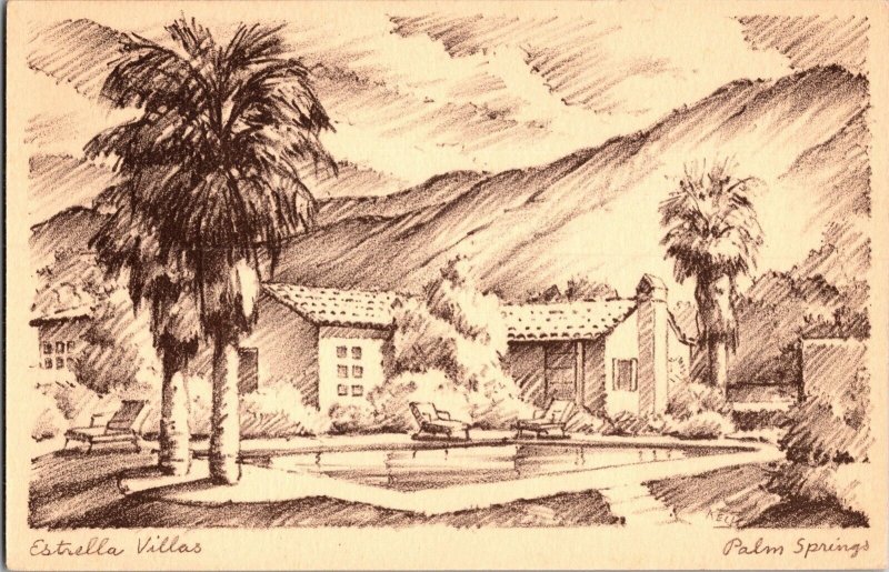 Estrella Villas Apartment Hotel and Bungalows Palm Springs CA c1950 Postcard L74 