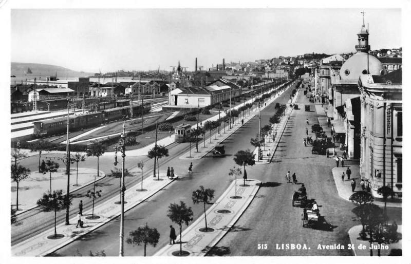 Lisboa Portugal Avenue Street Scene Real Photo Antique Postcard K83506