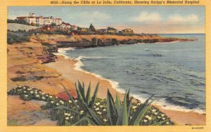 CA, California  SCRIPP'S MEMORIAL HOSPITAL~Along La Jolla Cliffs  1946 Postcard