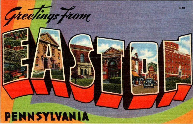 BIG LARGE LETTER VINTAGE POSTCARD GREETINGS FROM PENNSYLVANIA EASTON UNPOSTED