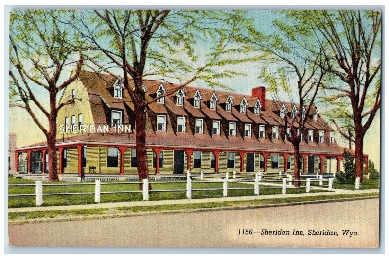 Sheridan Wyoming WY Postcard Sheridan Inn Building Exterior 1943 Vintage Trees