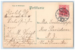 1908 Post Office Gorlitz Germany Monument Fountain Trolley Car Postcard