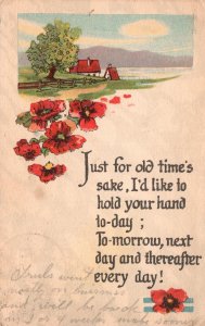 Vintage Postcard 1910's Message Landscape Flowers Message Greetings Wishes Card